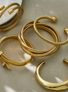 不锈钢微镶5A锆石弹力手环镀18k