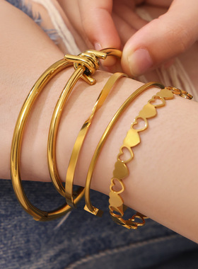 不锈钢心连心手镯女简约ins风镂