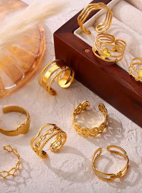 复古简约个性镂空拼接设计食指戒