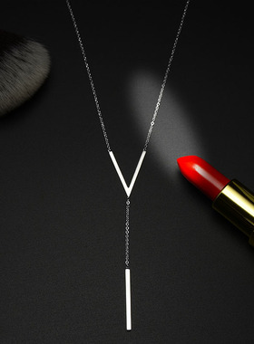欧美V字锁骨链钛钢玫瑰金项链