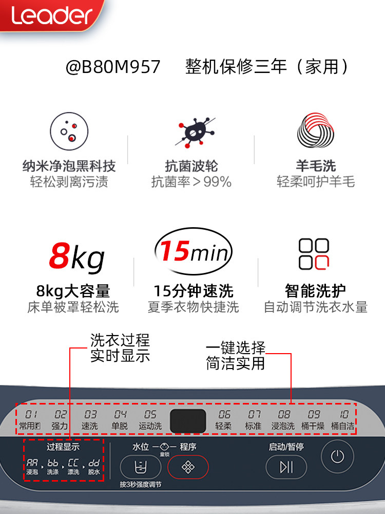 海尔波轮全自动8公斤统帅洗衣机 统帅森腾洗衣机