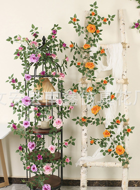 仿真玫瑰假花藤条绿植塑