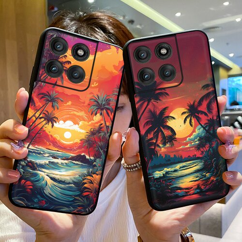晚霞棕榈适用摩托罗拉Edge60手机壳Edge60Pro皮革纹X50Ultra个性Edge60s潮牌X30pro全包X30防摔S30保护套 - 图0