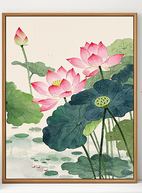荷花荷塘风景水彩画diy数字油画手工填色油彩画 唯美现代家居挂画