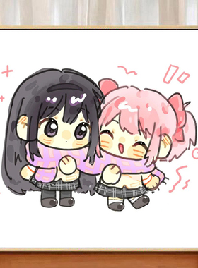 魔法少女小圆 鹿目圆晓美焰cp数字油画diy手工填色丙烯油彩画