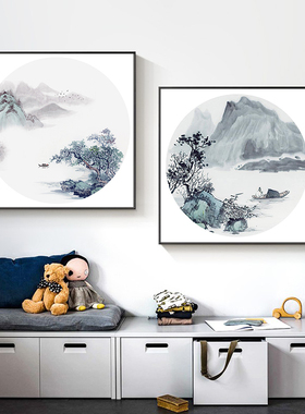 古典水墨中式渔风景diy数字油画