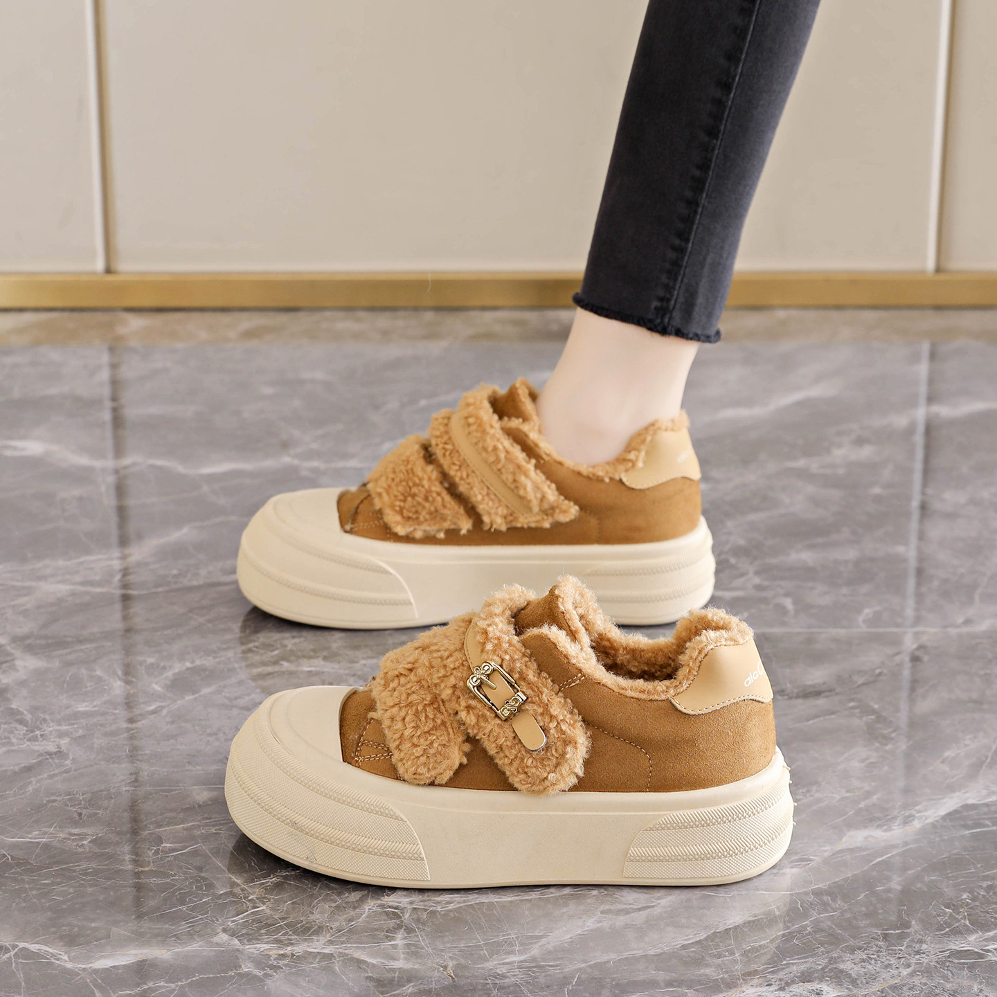 厚底毛毛棉鞋女冬季2025新款加绒保暖魔术贴休闲百搭面包雪地靴子,淘宝优惠券,粉丝福利购,淘宝优惠卷