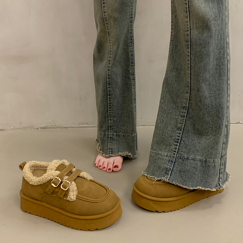 赵露思同款厚底勃肯棉鞋女冬季加绒保暖一脚蹬毛毛鞋小码34乐福鞋 - 图2