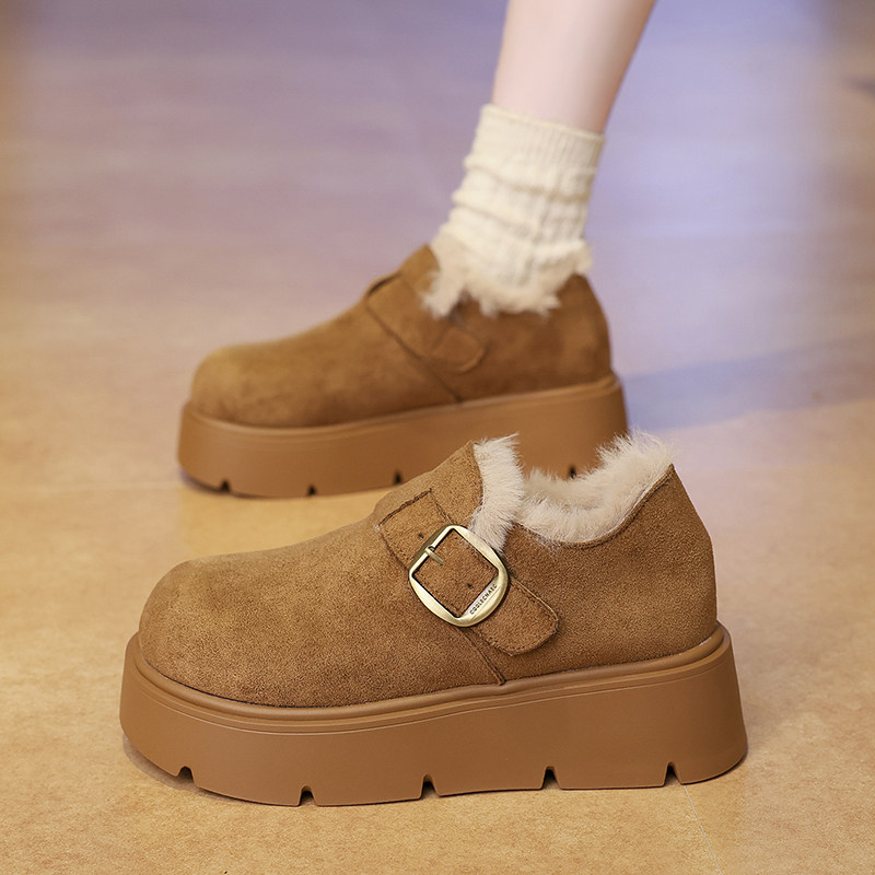 厚底毛毛勃肯鞋女2025冬季新款加绒保暖一脚蹬乐福鞋增高雪地棉鞋,淘宝优惠券,粉丝福利购,淘宝优惠卷