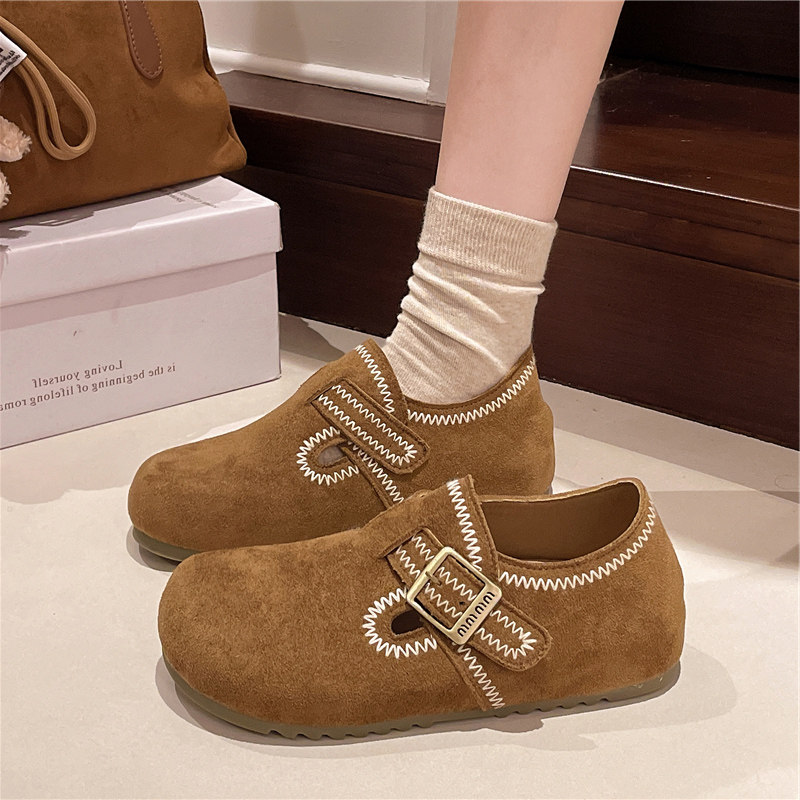 真皮软底勃肯鞋女2026春季新款复古一脚蹬全包博肯鞋平底豆豆单鞋,淘宝优惠券,粉丝福利购,淘宝优惠卷