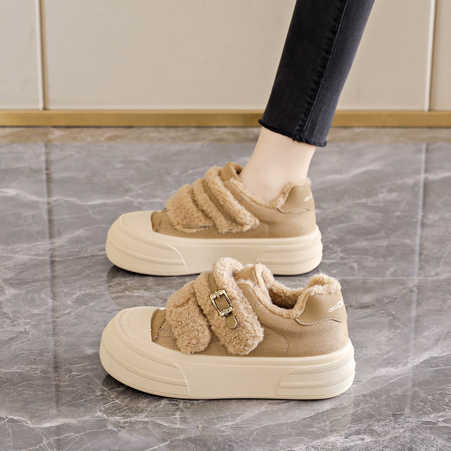 厚底毛毛棉鞋女冬季2025新款加绒保暖魔术贴休闲百搭面包雪地靴子,淘宝优惠券,粉丝福利购,淘宝优惠卷