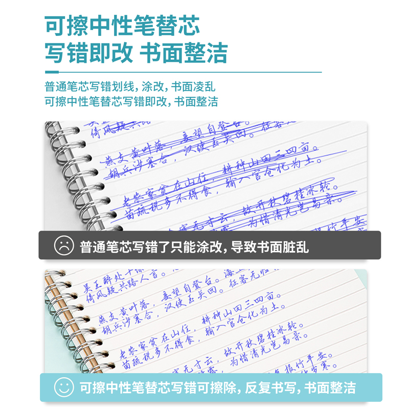 得力中性笔可擦笔芯按动款20支装黑色/晶蓝色0.5mm子弹头/全针管热敏可擦替换笔芯小学生专用文具用品 - 图3