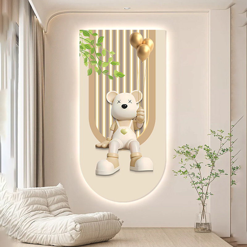 奶油风玄关装饰画暴力熊轻奢高级感LED大气氛围灯画走廊过道挂画,淘宝优惠券,粉丝福利购,淘宝优惠卷
