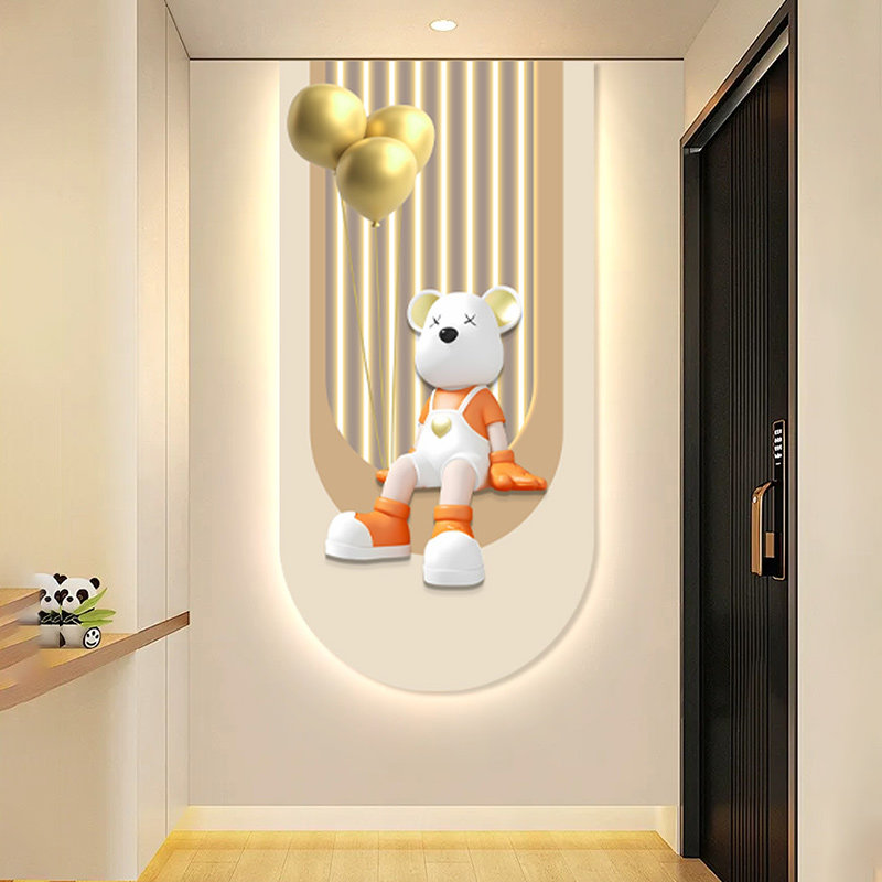 奶油风玄关装饰画暴力熊轻奢高级感LED大气氛围灯画走廊过道挂画,淘宝优惠券,粉丝福利购,淘宝优惠卷