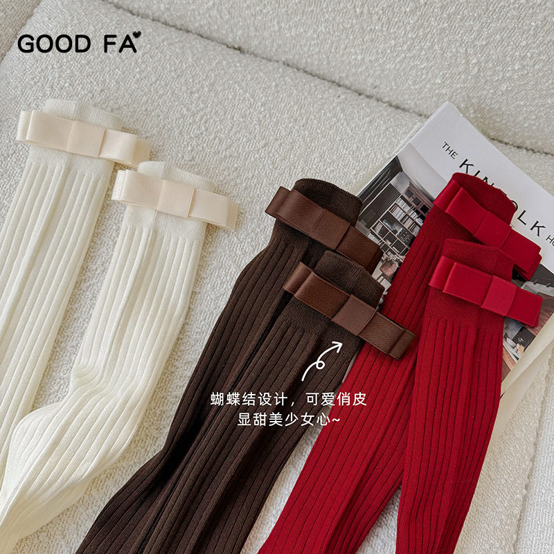 缪系秀场安可拉红色蝴蝶结条纹及膝小腿袜秋冬季纯色少女显瘦长袜,淘宝优惠券,粉丝福利购,淘宝优惠卷