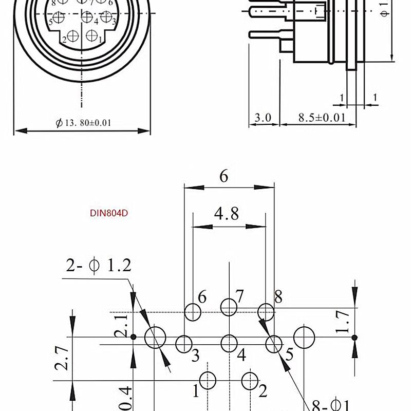 DIN-804 连接器S端子 8芯 PS2电源口DC插座连接器S端子 PLC通讯MD