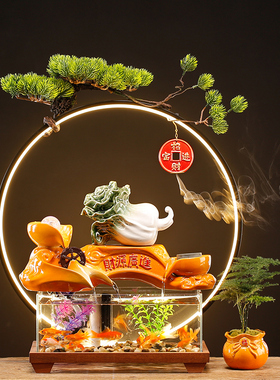 招财猫鱼缸流水摆件桌面循环水