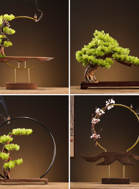 风化木底座灯圈摆件实木桌面装饰