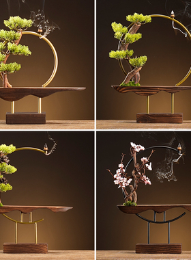 实木底座风化木铁艺灯圈装饰摆件