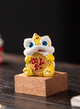 青砂石国潮风醒狮舞狮创意小摆件