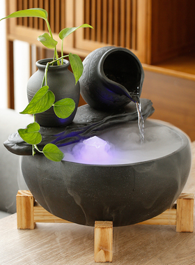 创意中式小型鱼缸流水招财摆件家居客厅书房办公区加湿玄关装饰品