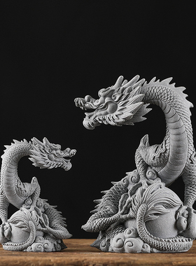 青砂石国潮故宫文创吉祥瑞兽祥龙飞龙在天鱼缸造景桌面装饰品摆件