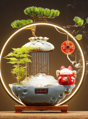 流水摆件客厅招财猫造景