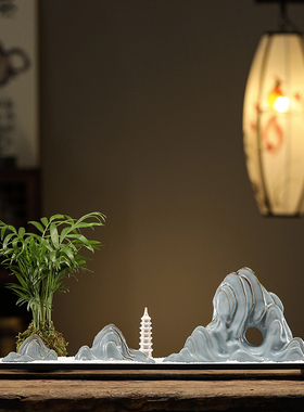 陶瓷假山布景套餐园艺微景观水族鱼缸造景创意茶桌笔架装饰品摆件