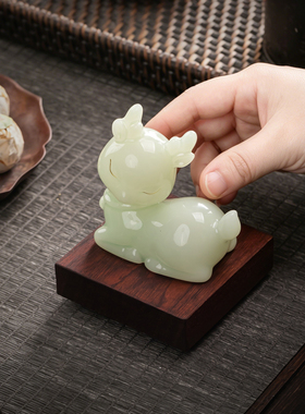 中式陶瓷小鹿一鹿发财摆件