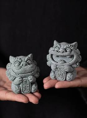 国潮风石狮子一对小号风狮爷桌面吉祥物茶宠摆件创意盆栽鱼缸装饰