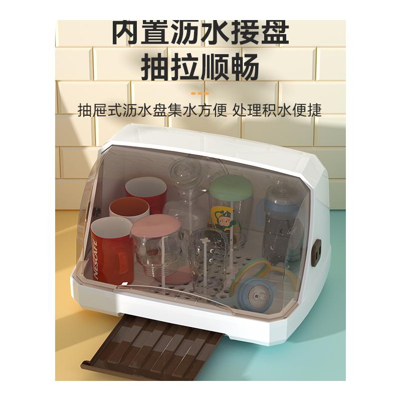 奶瓶收纳箱架子沥水架防尘带盖辅食工具收纳柜婴儿宝宝餐具收纳盒-图3