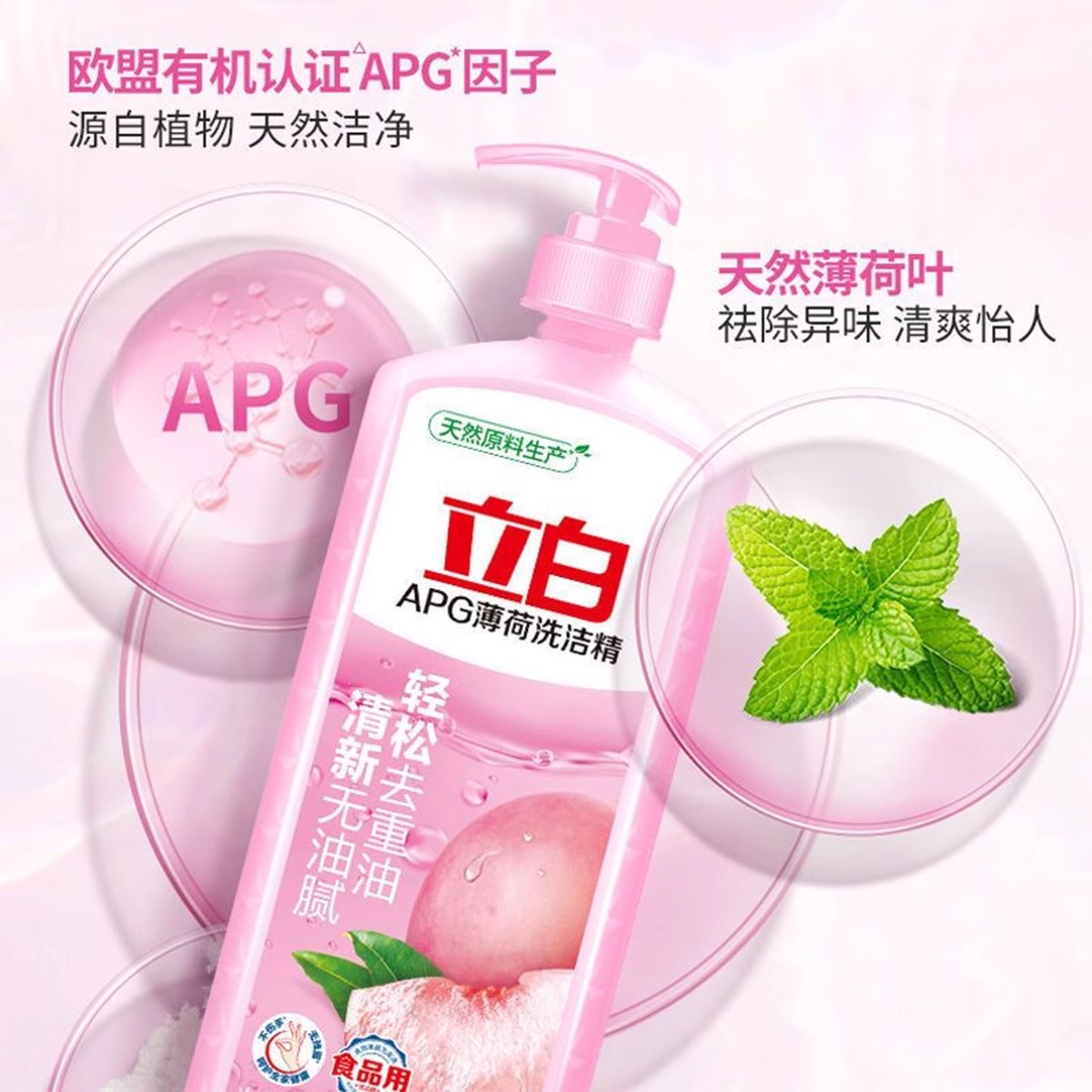 立白APG薄荷白桃香不伤手洗洁精家用实惠装洗碗液厨房商用餐饮批