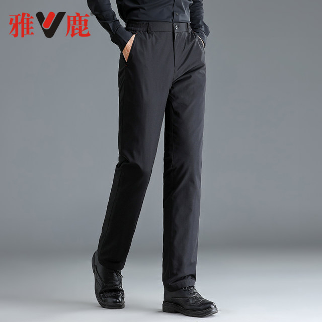 Yalu goose pants men's down pants men's wearing middle -aged straight tube thickened and warm business casual pants cotton pants winter