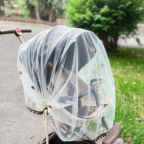 Коляска, москитная сетка, детское ветрозащитное летнее дышащее средство от комаров, с вышивкой, с медвежатами