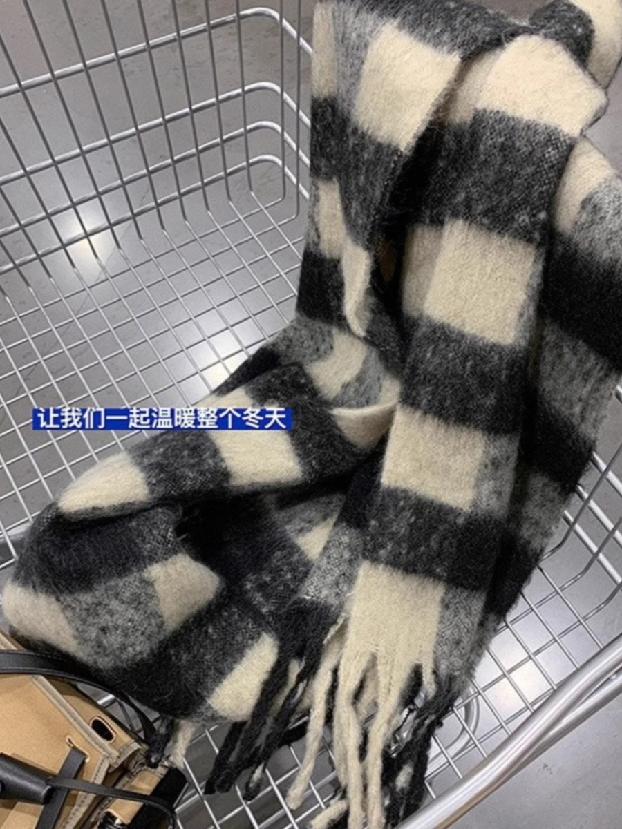 【任选2条】美拉德慵懒氛围感格纹围脖情侣格子披肩千鸟格大围巾D - 图2