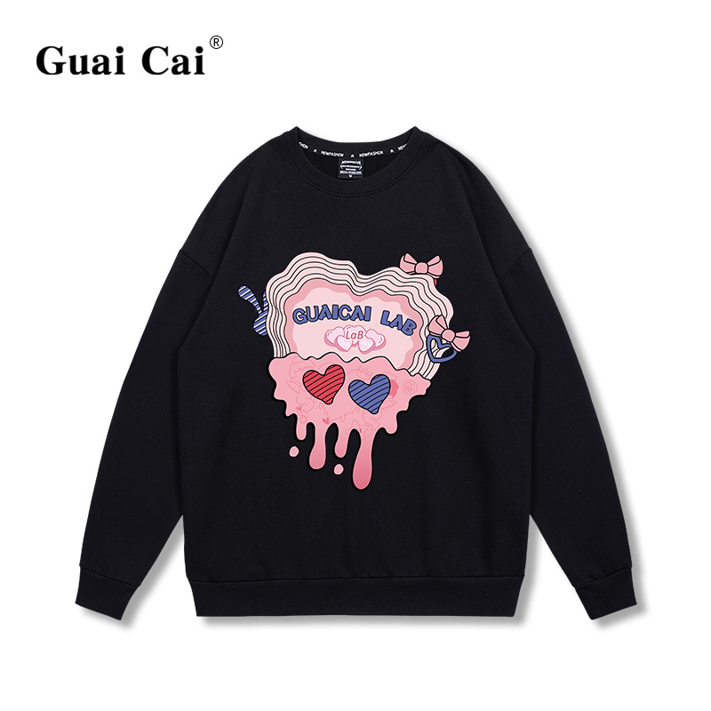 甜酷风春秋黑色宽松圆领2022卫衣 乖才卫衣/绒衫