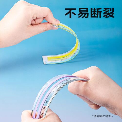 得力防滑透明尺子包胶直尺小学生手抄报多功能画图几何绘图初中生专用一二年级套装镂空直尺20cm带波浪线直尺 - 图0