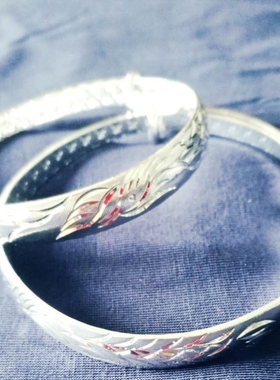 彝族银饰苗族银色手饰手环脚链苗家铃铛手镯舞蹈儿童民族风饰品