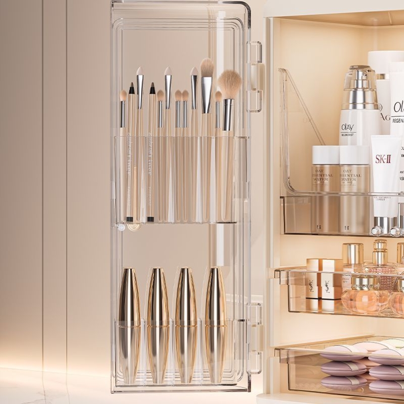 大容量化妆品收纳盒收纳防尘梳妆台桌面护肤品置物架口红化妆柜 - 图2