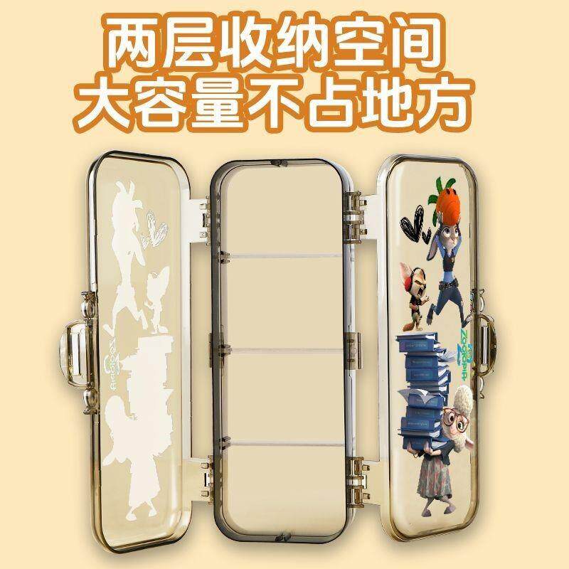 Zootopia surrounding high-looking transparent double-layered stationery box student large-capacity flip-top pen box birthday gift