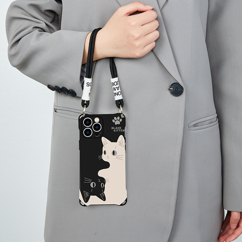 原创猫咪适用苹果15promax手机壳17pro新款2024女款iphone14挂绳plus斜挎可背手腕12可爱11小众16promax防摔 - 图3