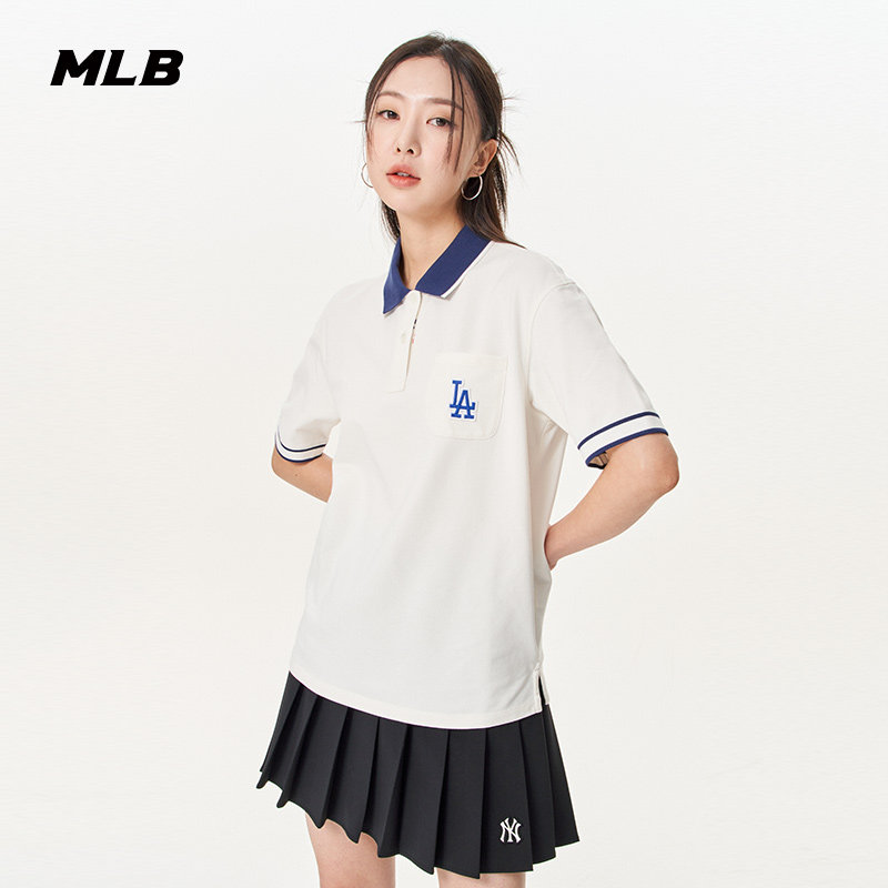 MLB官方女款刺绣logo运动POLO衫T恤休闲短袖23夏季新款PQM04_虎窝淘