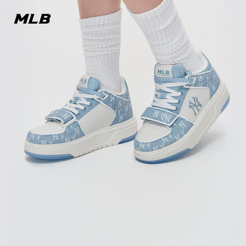 MLB官方 男女同款潮流厚底丹宁满印老花学长鞋26春季新款SXMDM - 图3