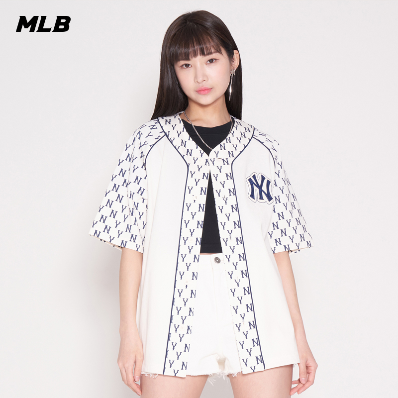 MLB官方 男女老花拼接棒球服T恤外套运动休闲情侣短袖夏季BSM01 - 图2