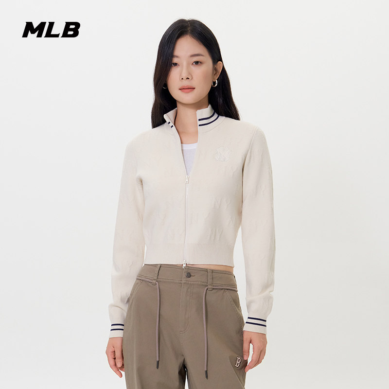 MLB官方 女款时尚短款立体暗纹老花针织开衫25秋季新款KCM01,淘宝优惠券,粉丝福利购,淘宝优惠卷