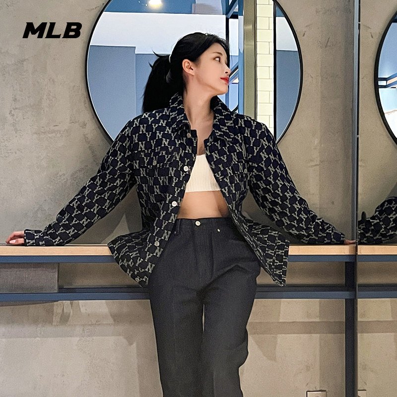 MLB官方男女情侣复古老花牛仔衬衫休闲外套百搭潮春夏季DRM06_虎窝淘