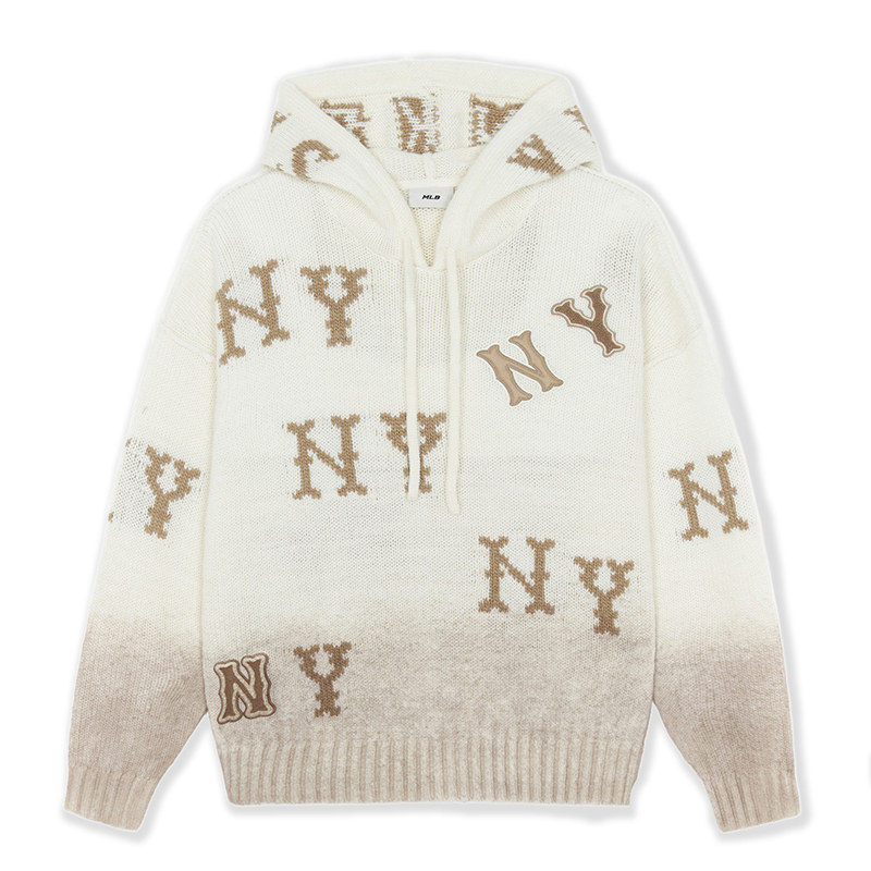 MLB官方 男女情侣时尚满印LOGO渐变连帽针织套衫25秋季新款KPG02,淘宝优惠券,粉丝福利购,淘宝优惠卷