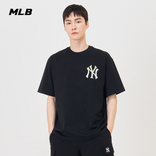 MLB官方 男女情侣圆领T恤宽松印花涂鸦logo短袖TSX05 - 图0