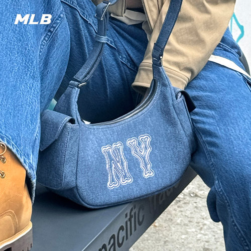 MLB官方 男女同款时尚潮流韩系可调节仿牛仔辣妹腋下包春夏BQM03 - 图0