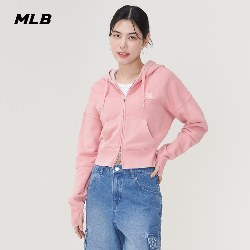 MLB官方 女款连帽做旧复古短款简约时尚卫衣外套25春夏新款TRB13,淘宝优惠券,粉丝福利购,淘宝优惠卷